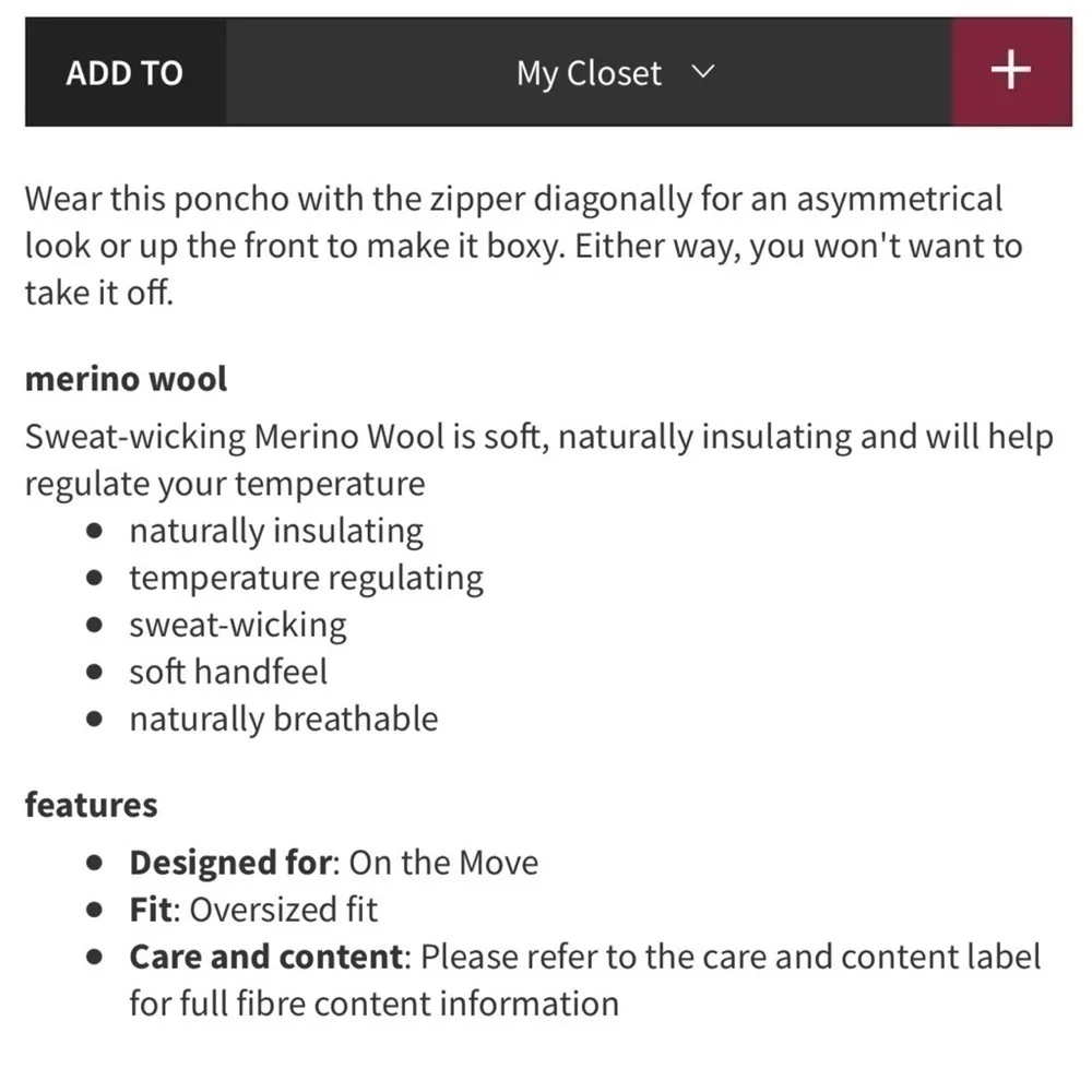 Lululemon On The Go Merino Wool Poncho Oversized Zip High Neck